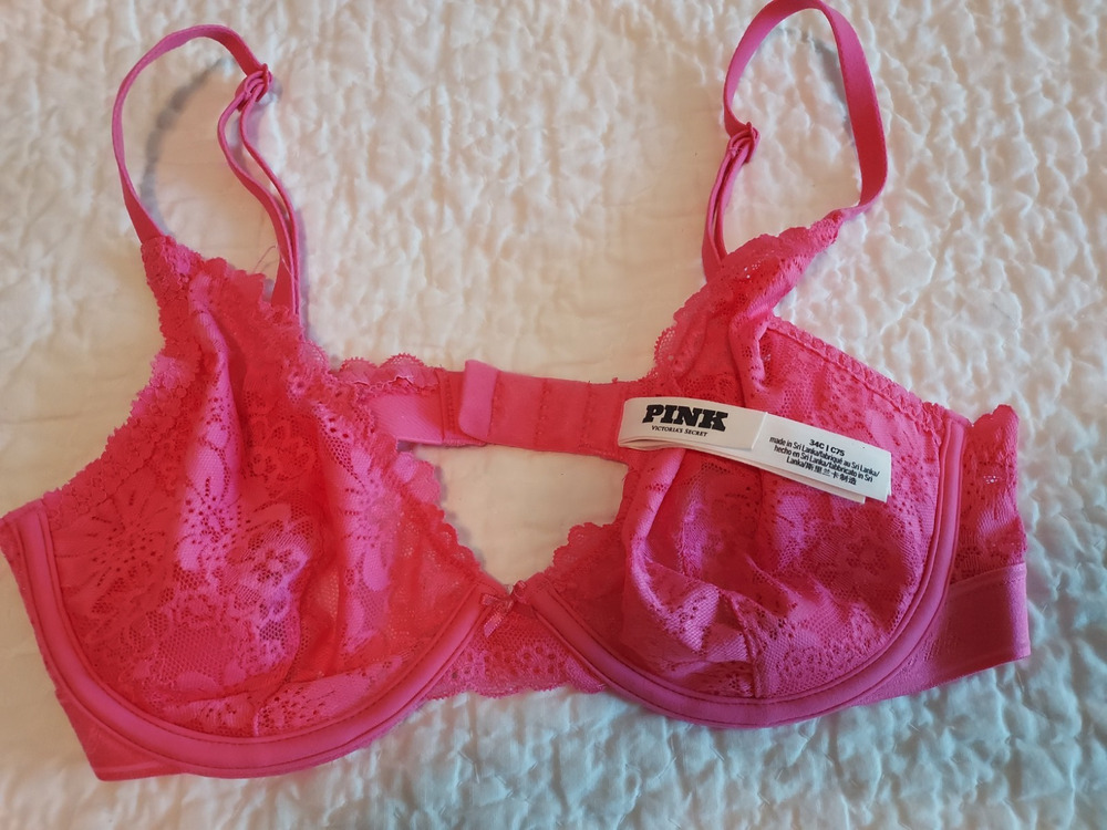 Pink by Victoria's Secret Bra size 34C color Pink Stretch lace Unlined Underwire